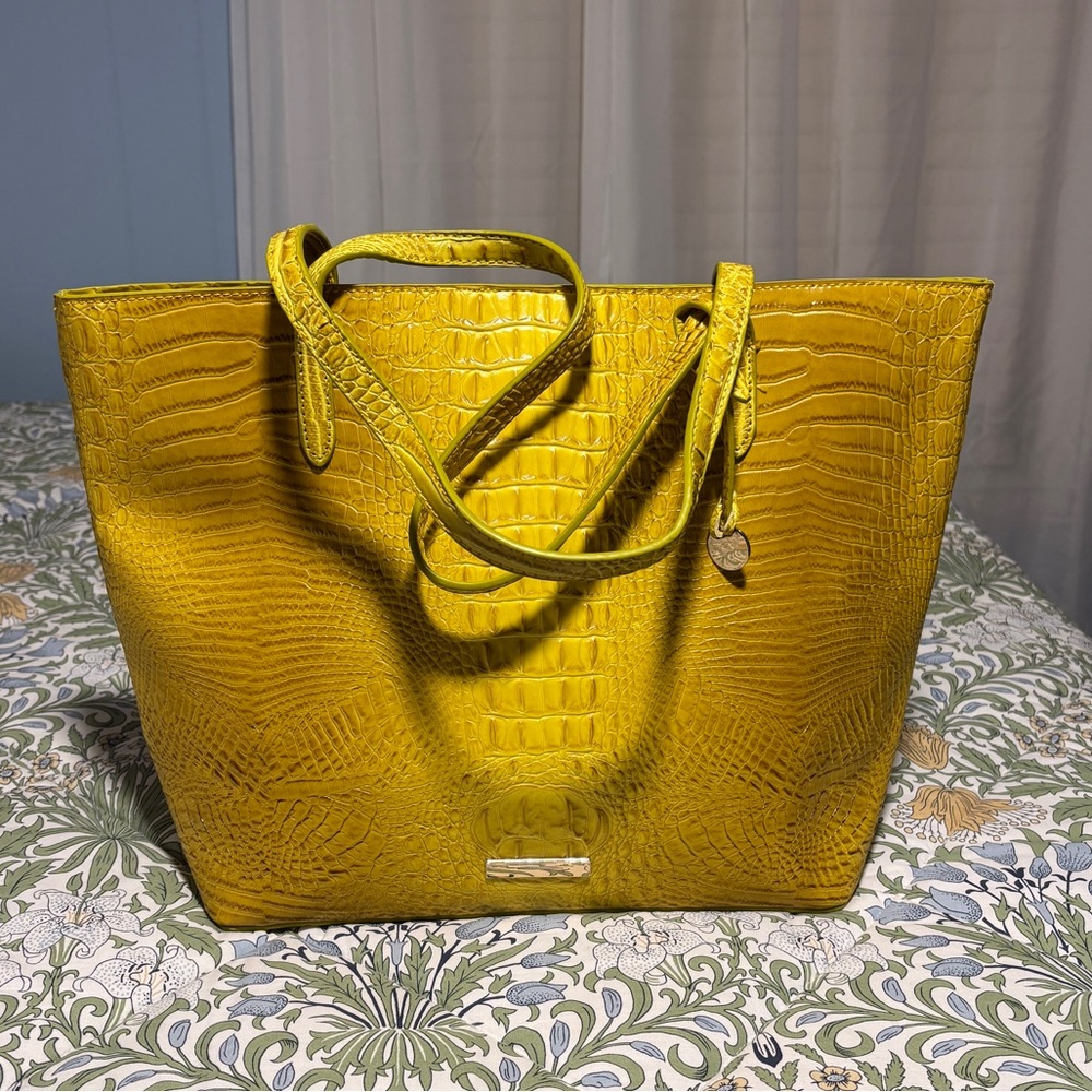 Yellow Faux Leather Croc-Embossed Tote Bag